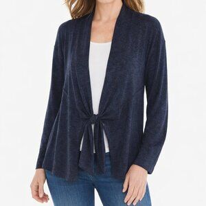 Chicos Liquid Knit Cardigan Sweater Open Front with Tie Navy Blue Size 3 (XL)